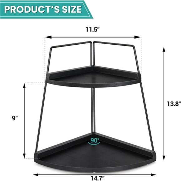 2 Tier Bathroom Counter Organizer, Wood Bathroom Organizer Countertop, Corner - Picture 3 of 7